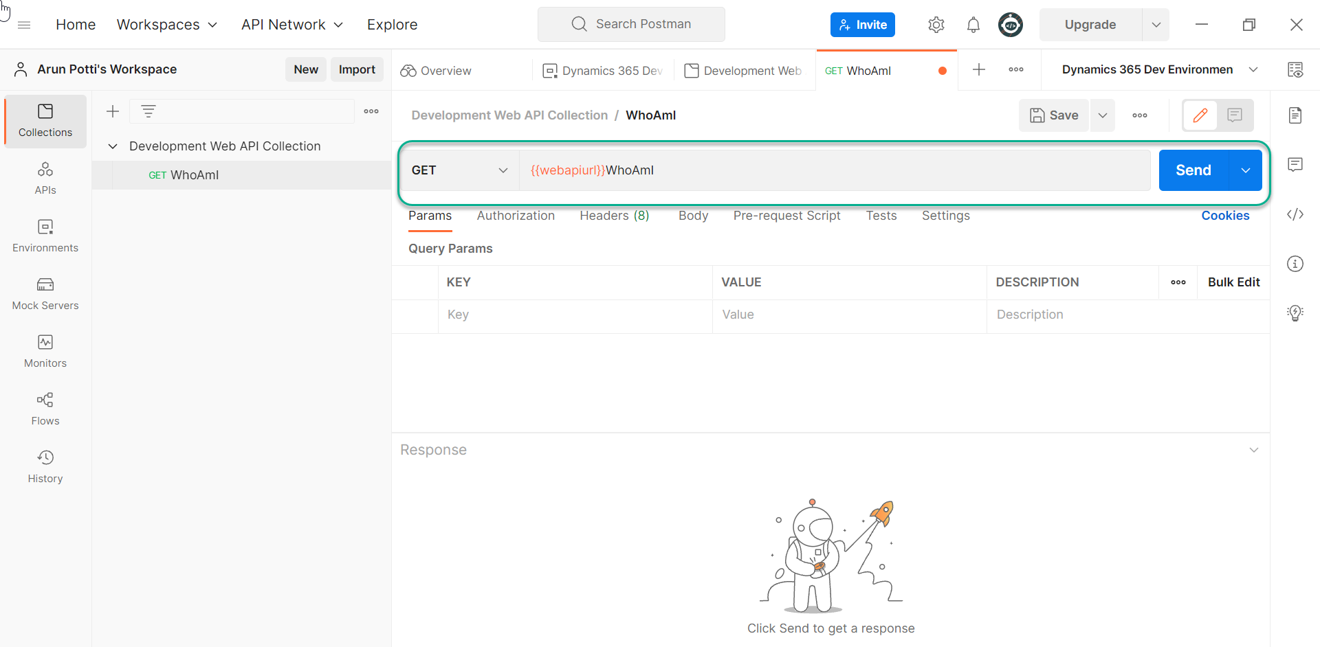 setup and connect to the Dataverse environment in Postman